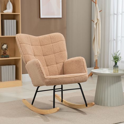 Poltrona a dondolo 98x71x101 cm, schienale trapuntato, morbido rivestimento in poliestere, marrone (1/5)
