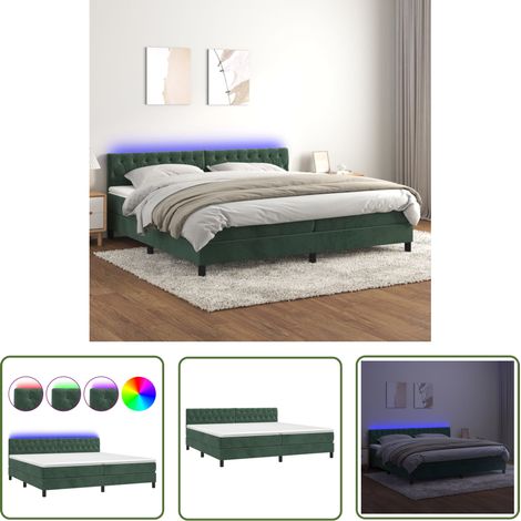 The Living Store Sommier à lattes de lit avec matelas LED Vert foncé 200x200 cm - Sommier Tapissier - Lit Avec Led - Lit Design - Lit Velours - Tête De Lit Ajustable (1/5)
