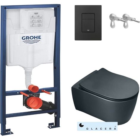 Bastidor empotrado GROHE pack cisterna y pulsador negro mate con inodoro suspendido Rimless Alfa Glacera negro mate (1/5)