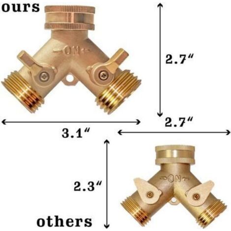 Robinet Double Machine a Laver, 3/4" 2 Voies Raccord en Y pour Tuyau D'arrosage avec Indépendant Vannes Marche pour Connexion de (1/4)