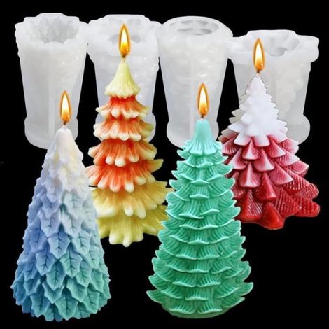 Moule Silicone - Sapin De Noel - 3D - Reutilisable - Pour Bougies Savons Chocolat - 4 Pièces (1/4)