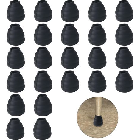 Lot de 24 Protection Pied de Chaise Silicone Protege Pied de Chaise Ronde 10-19 mm Patins pour Chaises avec Feutre, Anti-Rayures-Réduit Le Bruit, pour Sols en Bois Dur et Carrelage, Noir (1/5)