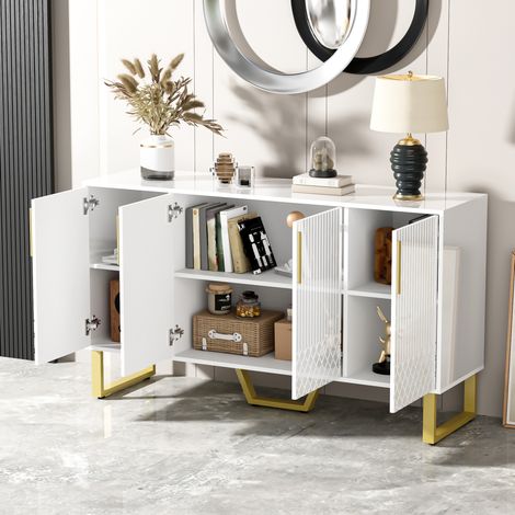Credenza sideboard a 4 ante bianco lucido, MDF, 140 x 40 x 80 cm DESVIAE (1/5)