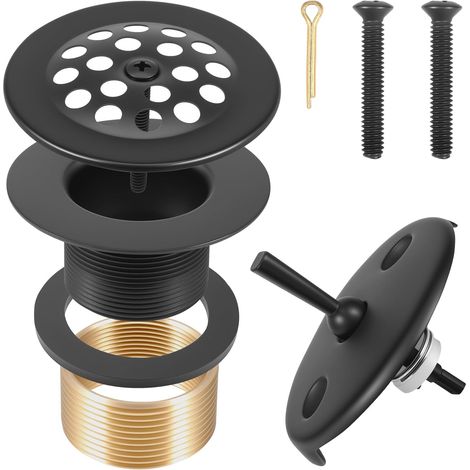 Mattschwarzes Badewannen-Abfluss-Set, Metall-Badewannen-Ablauf-Set zum Heben und Drehen, für Badezimmer, 1-3/8 Zoll, 1-1/2 Zoll Ablaufbogen (1/5)