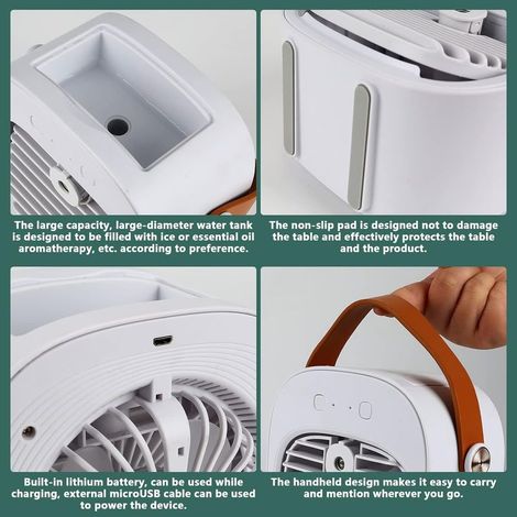 Tragbarer Luftkühler, Mini-Klimagerät für den persönlichen Gebrauch, 2-in-1-Verdunstungskühler mit Griff/Luftbefeuchter/3-stufigem Ventilator für Reisen, Büro und (1/2)