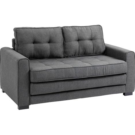 Sofá cama plegable doble, textura de lino gris, sofá tapizado con función de descanso, ideal para apartamentos pequeños y residencias de estudiantes. (1/5)