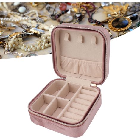 Mini boîte à bijoux de voyage, boucles d'oreilles, bagues, boîte à bijoux zippée, boîte de rangement à bijoux multifonctionnelle portable à double couche, style 4. (1/5)