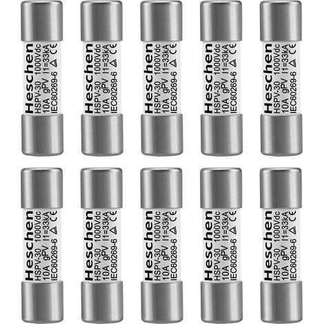 PV DC1000V Solar Fuses PV Fuses PV Type Fuse Bond HSPV-30 10 x 38 mm 10A 1000VDC I1 33 kA for Solar System Protection PV Pack of 10 (1/5)