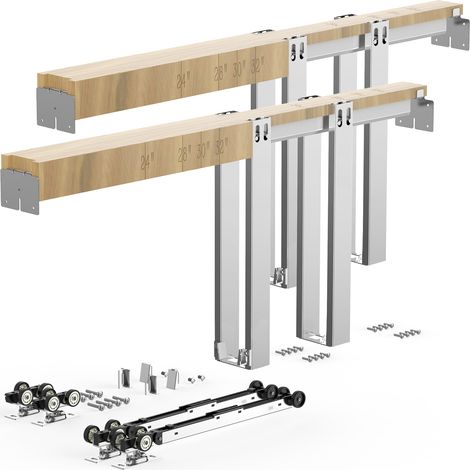 VEVOR Kit de Marco de Puerta Corredera 1828,8 x 2032 mm Montaje Empotrado, Herrajes para Puertas Corredizas, Uso Domestico, Rieles de Acero Galvanizado, Rodillo de 3 Ruedas, Kit Completo de Accesorios (1/5)