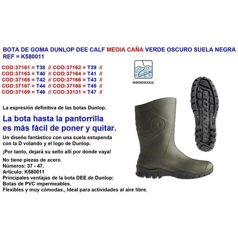 Bota de goma DUNLOP de media caña número 47 verde normal K580011