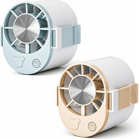 2pcs Portable Fan Clip on Rechargeable Personal Desk Fan 1000mAh 3-Speed Adjustable Cooling Fan for Work Office Sleeping Travel Camping,Blue&Khaki (1/5)