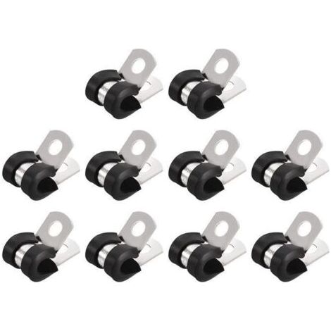 ( é, noir)Collier de serrage 20Pcs 6mm 304 Inox Caoutchouc Amorti Isolé Attache Grillage Rigide Sangle Clip Fixation Tube Tuyau