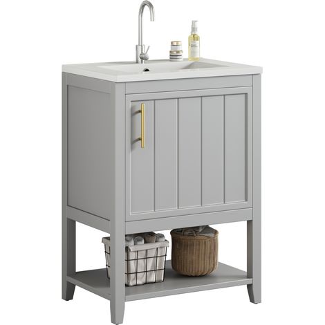 CHICFURN Mueble de lavabo 61x47x87 cm de MDF gris con lavabo cerámico y almacenaje (1/5)