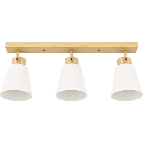 Plafonnier LED 40 W, lampe de plafond à double fixation et têtes orientables à 90° avec 3 douilles E27, bois naturel