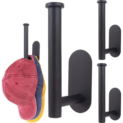 Lot de 3 porte-chapeaux pour casquettes de baseball, en acier inoxydable noir, support mural moderne pour casquettes de rangement (1/5)