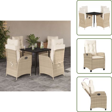 Relaxsessel - vidaXL 5-tlg. Garten-Essgruppe mit Kissen Beige Poly Rattan - Sitzkissen (1/5)
