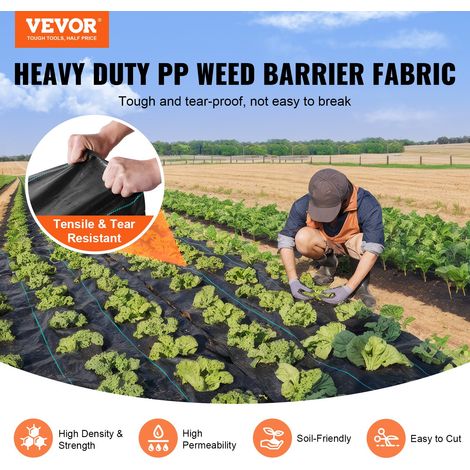 Toile de Paillage Anti-Mauvaises Herbes 0,9x76,2 m Géotextile Tissé Anti Repousse Herbe Sous Gravier 170 g/m² Toile PP Perméable Résistant à Déchirure pour Aménagement Paysager, Couvre-sol, Noir (1/5)