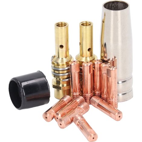 14 pièces accessoires pistolet MIG en cuivre, torche de soudage, embouts de contact conducteurs, buse à gaz, tige de connexion et capot, kit complet (1/5)