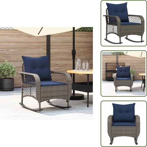 Garten-Schaukelstuhl mit Kissen Grau Poly Rattan - Garten-Schaukelstuhl - Garten-Schaukelstühle - Gartenstuhl - Schaukelsessel (1/5)