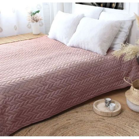 Couvre-lit en microfibre effet tresse 240 x 220 cm Rose (1/4)