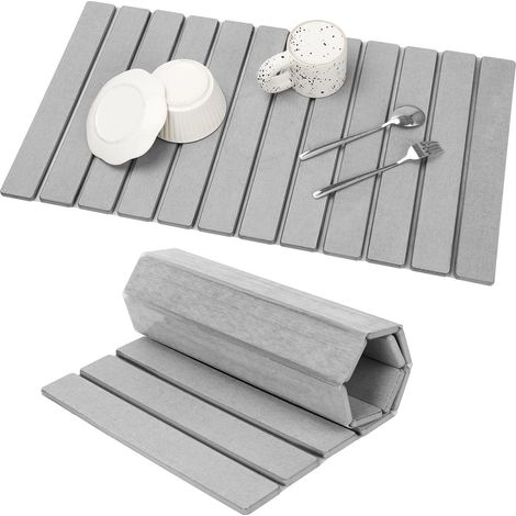 Tapis de séchage en pierre pour comptoir de cuisine, Tapis de séchage instantané egouttoir diatomite, tapis de séchage pliable et super absorbant pour Vaisselle et Tasses (Gris moyen, 6039cm) (1/5)