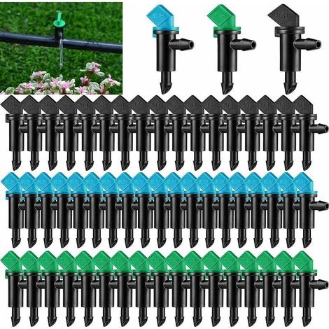 Lot de 60 goutteurs d'irrigation HOINCO 3 tailles pour pelouse, arbres, arbustes, jardin (4L/H noir, 8L/H bleu, 16L/H vert)
