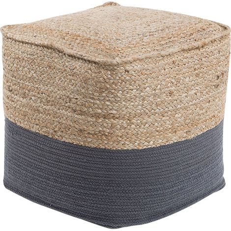 Puf de algodón yute gris oscuro beige 44 x 44 cm EPS otomana boho moderno Kirama (1/5)