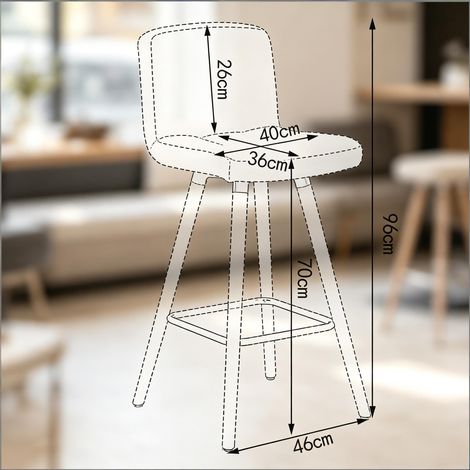 Chaise de cuisine avec repose-pieds antidérapant, tabouret de bar lot de 2, 45x45x90cm