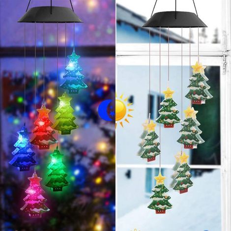 Carillon lumineux solaire à LED pour sapin de Noël, motif bonhomme de neige, flocons et autres décorations - Lampe décorative solaire colorée pour cour (1/5)