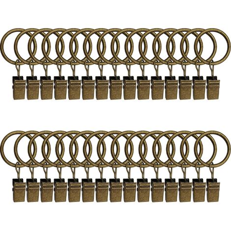 Anillas para cortinas con clips metálicos - Se adaptan a todas las barras de cortina - Diámetro interior de 32 mm - Bronce - 30 unidades (1/5)