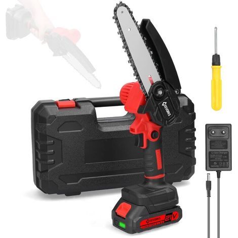 Mini motosega a batteria, motosega elettrica senza fili da 15 cm (6 pollici) e 1300 mAh con cesoie da potatura a batteria per giardino e progetti fai da te (1/4)