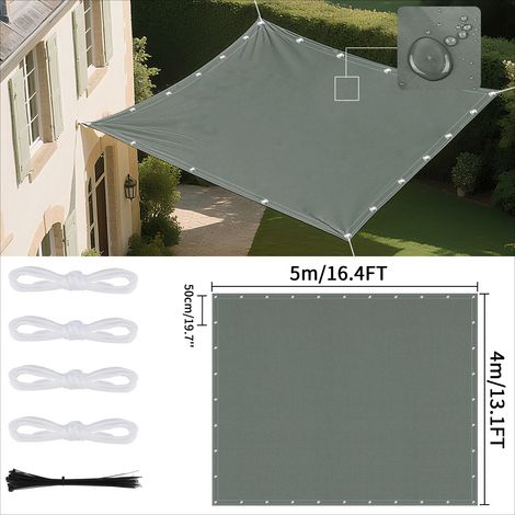 Voile d'ombrage imperméable (gris foncé 4 x 5 m) avec œillets, idéale pour les jardins et terrasses extérieures. (1/5)