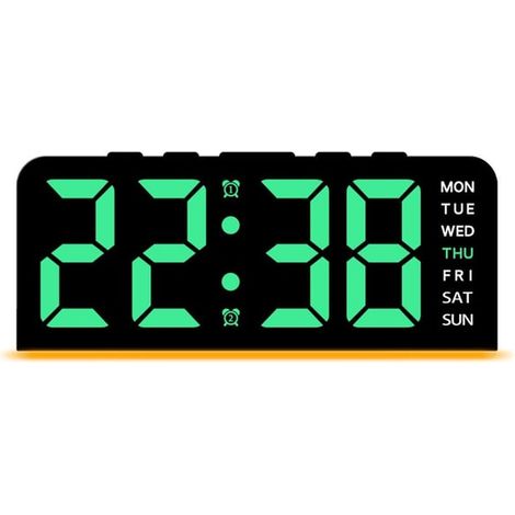 Réveil numérique LED avec grand affichage de la date et de la température - Noir/Vert (1/5)