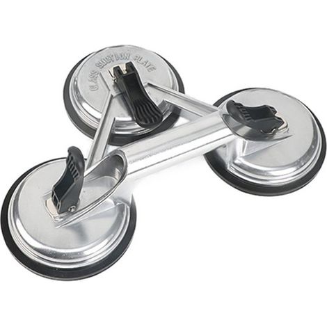 Aspiradora para ventanas de aleación de aluminio con 3 ventosas: apta para ventanas, azulejos, espejos y reparación de abolladuras de automóviles, color plata. (1/5)