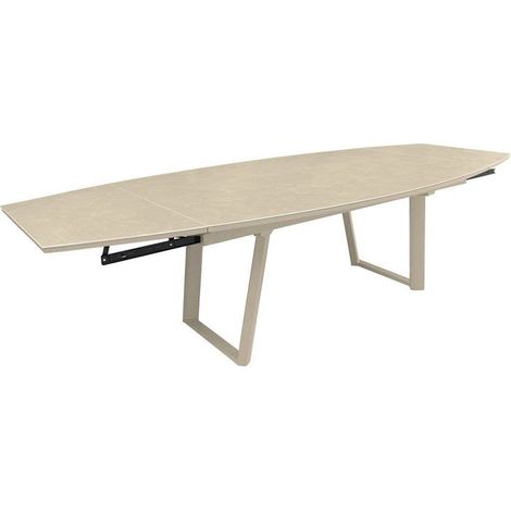 PROLOISIRS Table de repas extensible en aluminium et céramique - MANTA 180/230/280 x 110 - Allonges en bout - Coloris crème