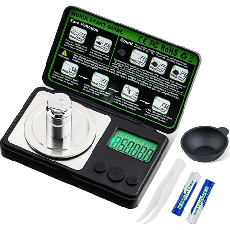 Mini balance milligramme, 50 g/0,001 g, balance numérique de haute précision micro gramme avec poids d'étalonnage pour poudre, médicament, or, gemme (1/5)