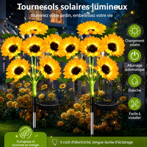 Lampe solaire décorative sur piquet 6 têtes tournesol extérieur IP65 jardin pelouse terrasse 6-12h 300 g – Livraison gratuite (1/5)