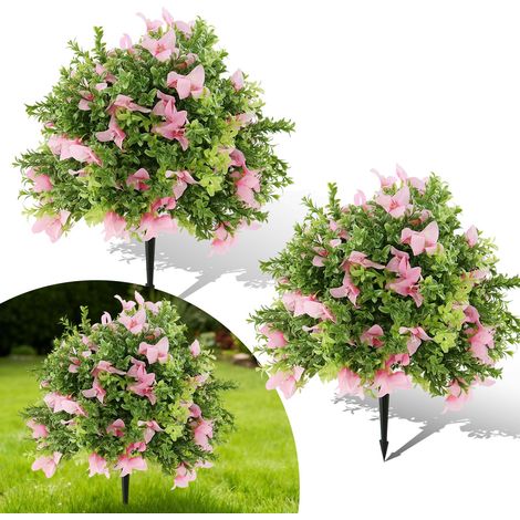 Plantes topiaires artificielles réalistes – Lot de 2 boules de buis décoratives avec fleurs de bougainvillier, balcon, terrasse, jardin, décor maison, mariages et fêtes – Rose (1/5)