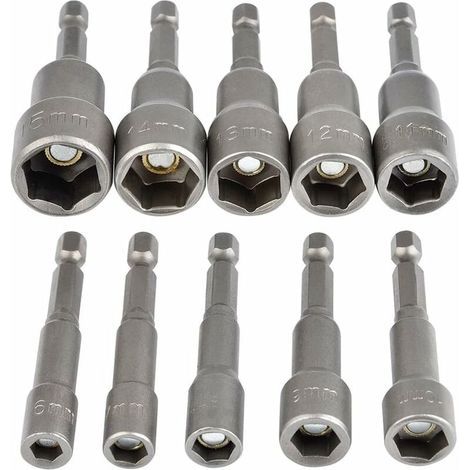 Douille Hexagonale Magnétique 10Pcs Douille Visseuse à Choc 6-15mm, Clés à Douille Magnétique Hexagonale Douille Set Magnétique 1/4 Hexagonale Douille Prise Adaptateur Outil (1/5)