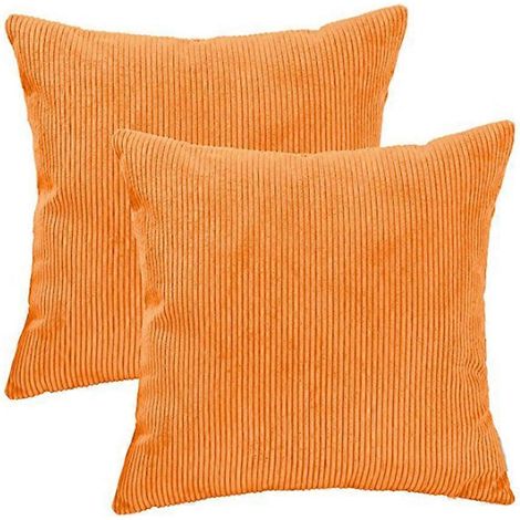 Housse de coussin Triomphe, lot de 2 taies d'oreiller carrées à rayures en velours côtelé orange, résistantes à l'usure et douces, adaptées à une table ou une chaise de salon. (1/3)