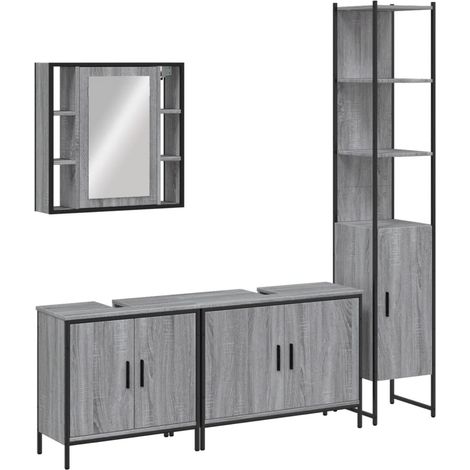 Maison Exclusive - 4-tlg. Badmöbel-Set Grau Sonoma Holzwerkstoff