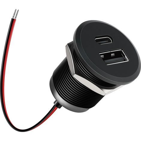 1 Prise USB 12V, Chargeur Aluminium PD3.0 QC3.0, Double Port USB-C USB-A, Sortie 24W, Pour Camping-Car Bateau Camion (1/5)