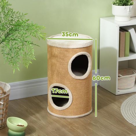 Arbre à chat tonneau 2 couches, sisal naturel, pour 1-2 chats, design compact et stable (1/5)