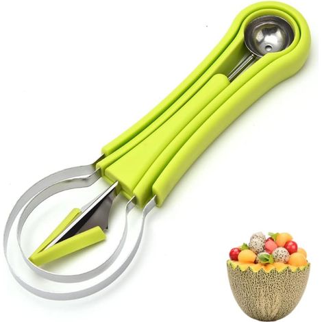 SHINING HOUSETrancheuse à pastèque 4 en 1 en acier inoxydable, ensemble d'outils de sculpture sur fruits, boule à melon, couteau à pastèque, boule à melon multifonctionnelle pour trancheuse à fruits,G (1/5)