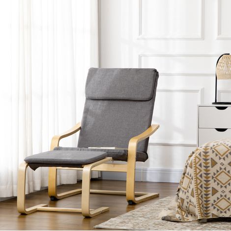 Fauteuil relax avec repose-pieds gris, accoudoirs, appui-tête et revêtement tissu, idéal pour salon et chambre, design compact et confortable – CHICFURN (1/5)