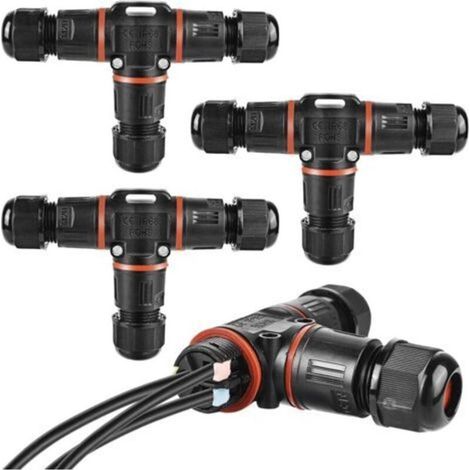 Connecteur de câble à 3 broches, IP68, boîte de jonction pour câble de terre de 3 à 12 mm de diamètre, boîte de jonction extérieure étanche, noir (1/5)
