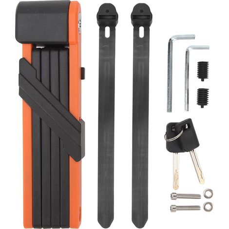 Cadenas pliable antivol étanche pour vélo électrique ou moto, résistant à la rouille, couleur noir et orange. (1/5)