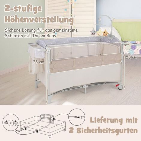 Parents en déplacement, lit bébé pliant facile à transporter avec roulettes, cododo 2 niveaux beige (1/5)