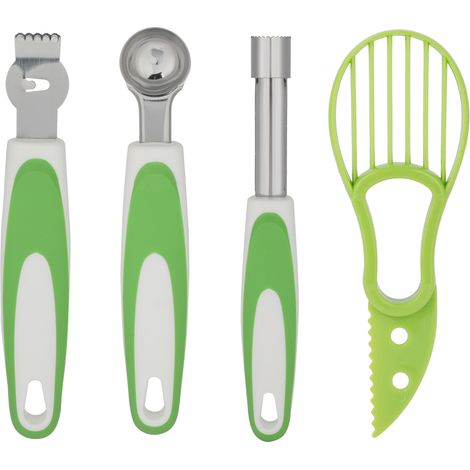 Set mit 4 Küchenutensilien: Avocadomesser, Zitronenschäler, Obstlöffel und Kirschentsteiner (1/5)