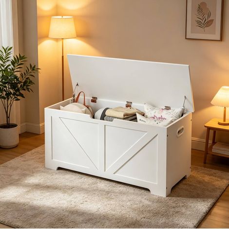 Banco zapatero con almacenaje 76 L madera blanca OKMYHOME (1/5)